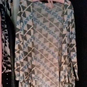 LulaRoe grey/white/blue duster